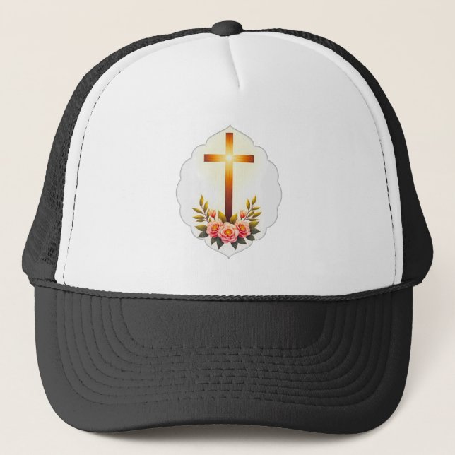 Christian Easter Cross with Flowers – boné Trucker Hat (Front)