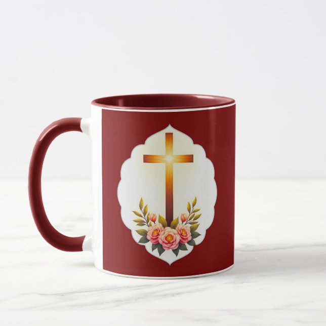 Christian Easter Cross with Flowers – caneca Mug (Left)