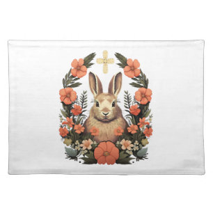 Christian Easter Day Cross Easter Bunny Rabbit Cloth Placemat
