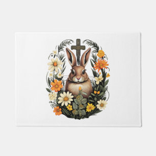Christian Easter Day Cross Easter Bunny Rabbit Doormat
