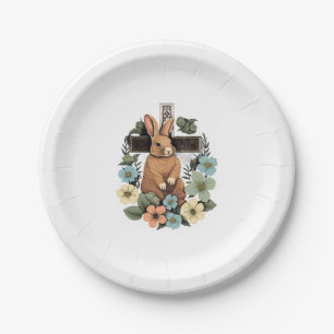 Christian Easter Day Cross Easter Bunny Rabbit Paper Plates