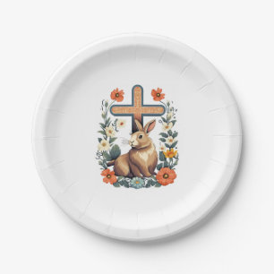 Christian Easter Day Cross Easter Bunny Rabbit Paper Plates