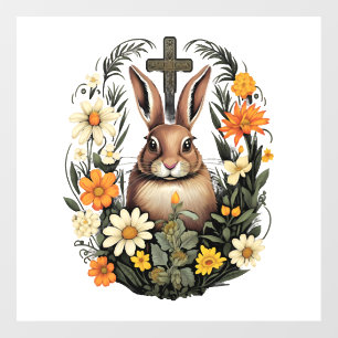 Christian Easter Day Cross Easter Bunny Rabbit Wall Decal