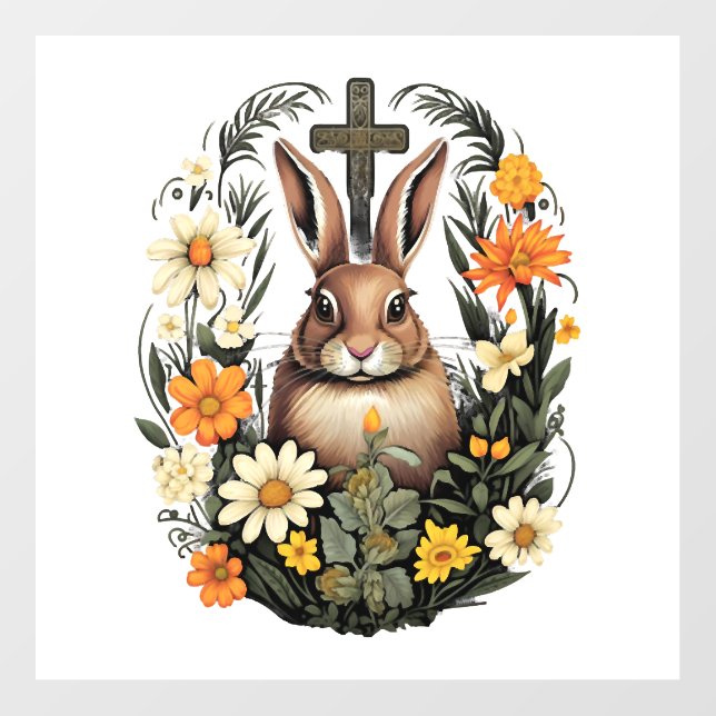 Christian Easter Day Cross Easter Bunny Rabbit    Wall Decal (Front)