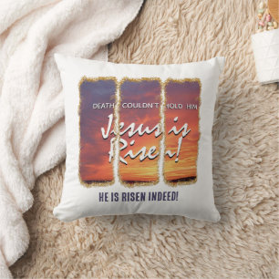 Christian Easter JESUS IS RISEN Custom Glitter Throw Pillow