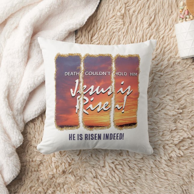 Christian Easter JESUS IS RISEN Custom Glitter Throw Pillow (Blanket)