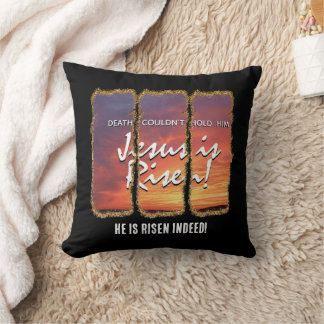 Christian Easter JESUS IS RISEN Custom Glitter Throw Pillow