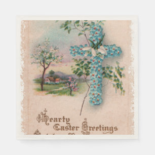Christian Easter Paper Napkins Blue Flower Cross