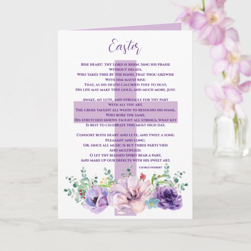 Christian Easter Poem Purple Flowers  Cross Card