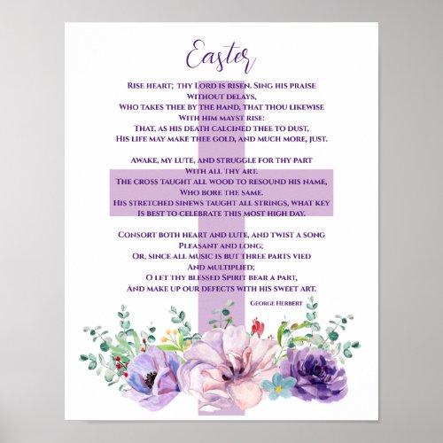 Christian Easter Poem Purple Flowers  Cross Poster