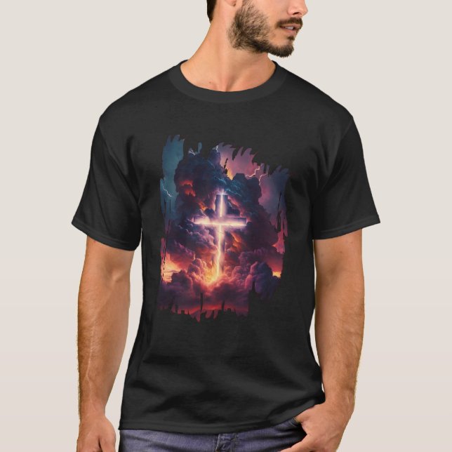 Christian Easter Resurrection Jesus Lighting Relig T-Shirt (Front)