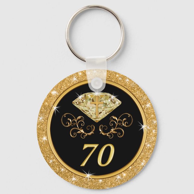 Christian Elegant Cheap 70th Birthday Party Favors Keychain (Front)