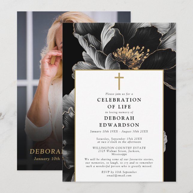 Christian Elegant Modern Celebration Of Life Photo Invitation (Front/Back)