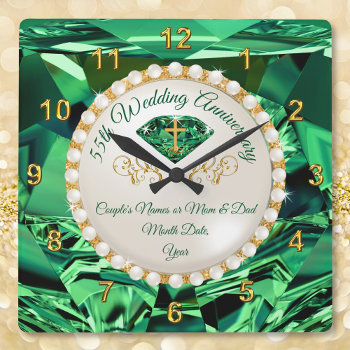 Christian Emerald  55 Year Anniversary Gift Square Wall Clock by LittleLindaPinda at Zazzle