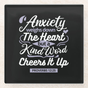 Christian Encouragement Quote – Anxiety & Kindness Glass Coaster