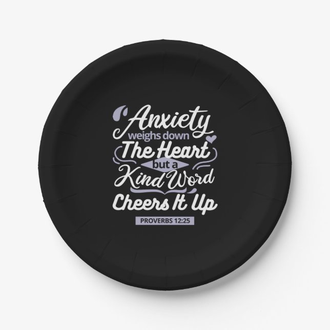 Christian Encouragement Quote – Anxiety & Kindness Paper Plates (Front)