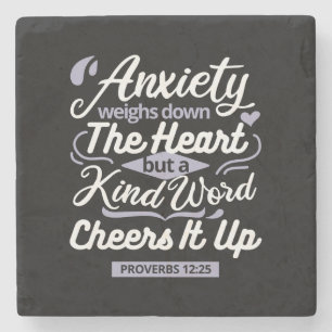 Christian Encouragement Quote – Anxiety & Kindness Stone Coaster