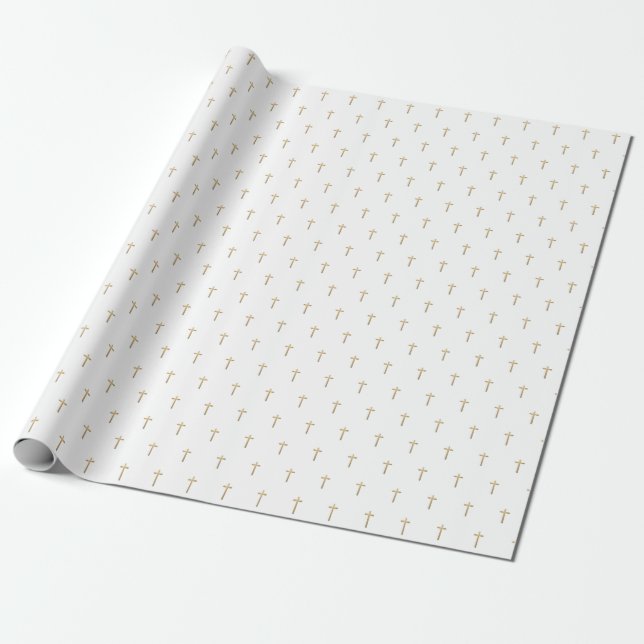 Christian Event Faux Gold Cross Pattern Wrapping Paper (Unrolled)