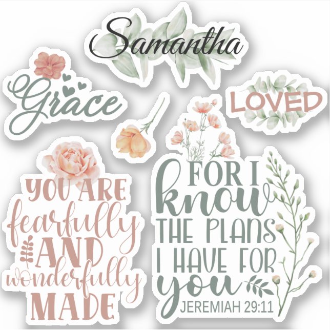 Christian Faith Bible Scripture Floral Greenery Sticker (Front)