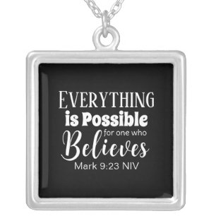 Christian Faith Bible Verse Believe Black Silver Plated Necklace