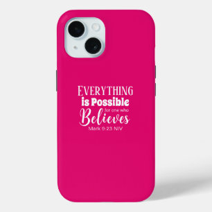 Christian Faith Bible Verse Believe Hot Pink iPhone 15 Case