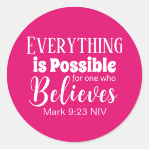 Christian Faith Bible Verse Believe Hot Pink Classic Round Sticker