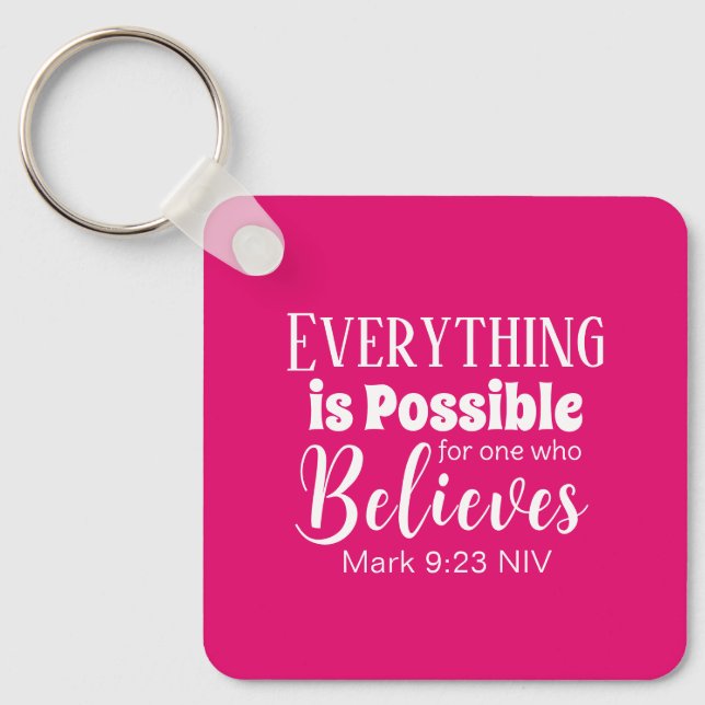 Christian Faith Bible Verse Believe Hot Pink Keychain (Front)