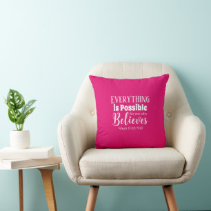 Christian Faith Bible Verse Believe Hot Pink Throw Pillow