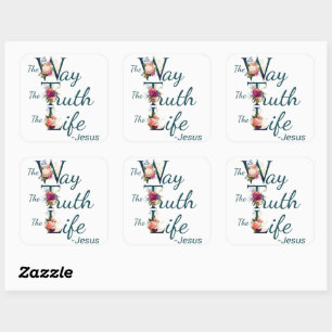Christian Faith Bible Verse: Way Truth Life Jesus Square Sticker