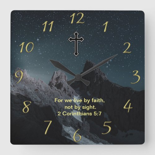 Christian Faith cross with 2 Corinthians 57 Square Wall Clock