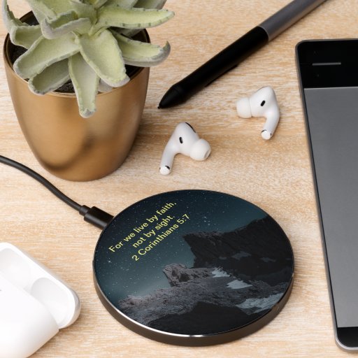 Christian Faith cross with 2 Corinthians 5:7  Wireless Charger