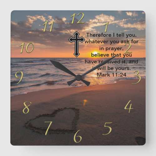 Christian Faith cross with Mark 1124 Square Wall Clock