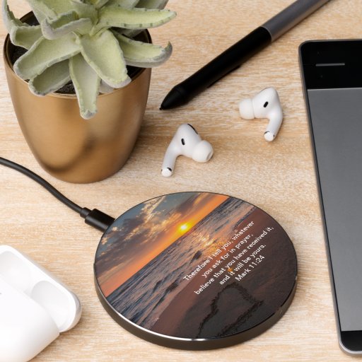 Christian Faith cross with Mark 11:24 Wireless Charger