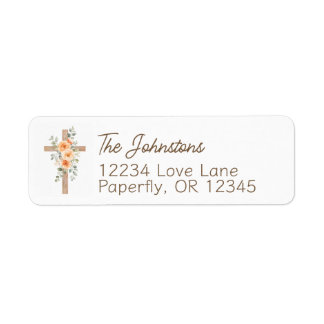 Christian Faith Cross with Orange Flowers  Label