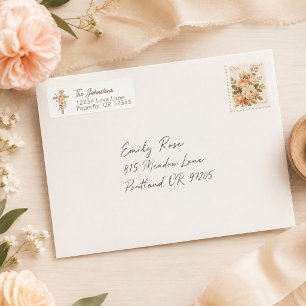 Christian Faith Cross with Orange Flowers Label