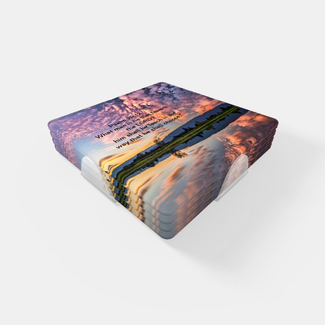 Christian Faith cross with Psalm 25:12  Coaster Set (Set)