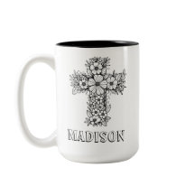 Christian Faith Floral Cross Custom Name Coloring