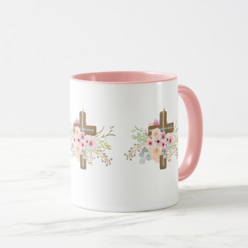 Christian Faith Floral Cross Mug ADD TEXT