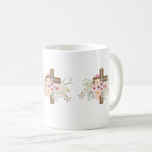 Christian Faith Floral Cross Mug ADD TEXT