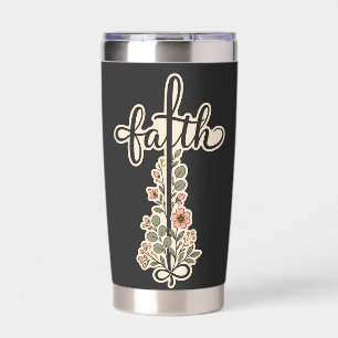 Christian Faith Floral Cross Typography Design Insulated Tumbler