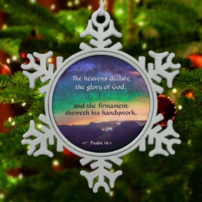 Christian Faith Galaxy Psalm Verse Christmas Snowflake Pewter Christmas Ornament (Creator Uploaded)