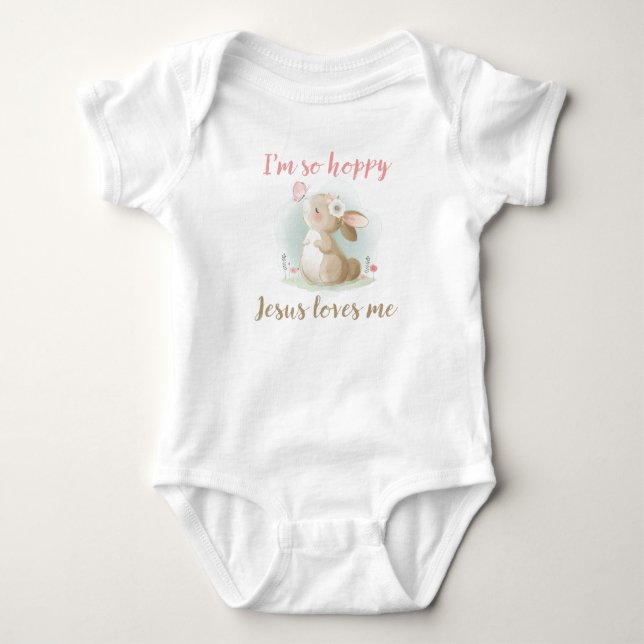 Christian Faith Girls I’m So Hoppy Jesus Loves Me Baby Bodysuit (Front)