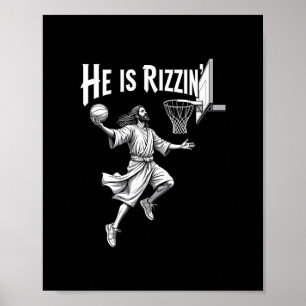 Christian Faith He Is Rizzin Jesus Sketll Hoop  Poster