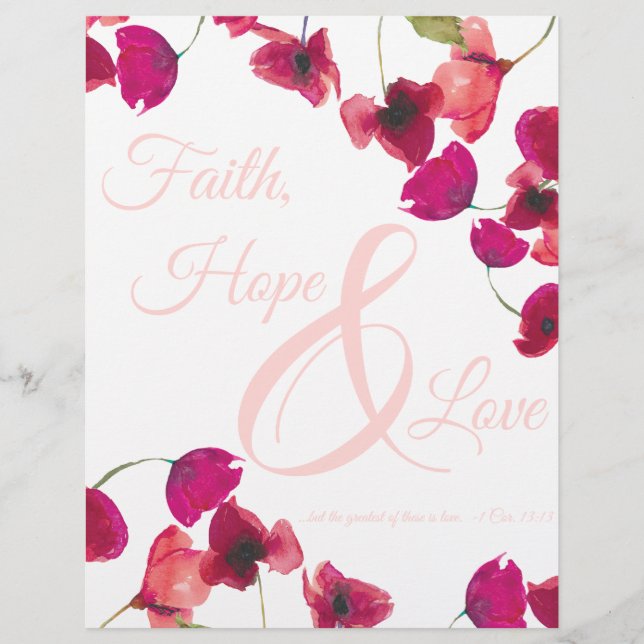 Christian Faith, Hope and Love Scripture Floral Letterhead (Front)