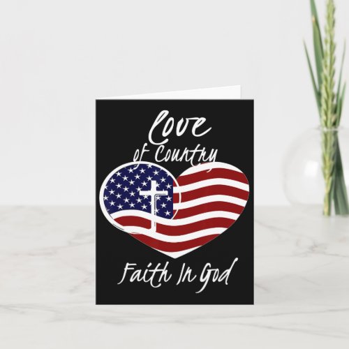 Christian Faith In God Heart Cross American Flag  Card