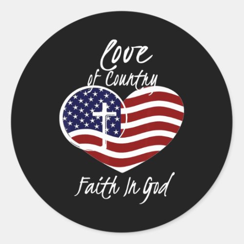 Christian Faith In God Heart Cross American Flag  Classic Round Sticker