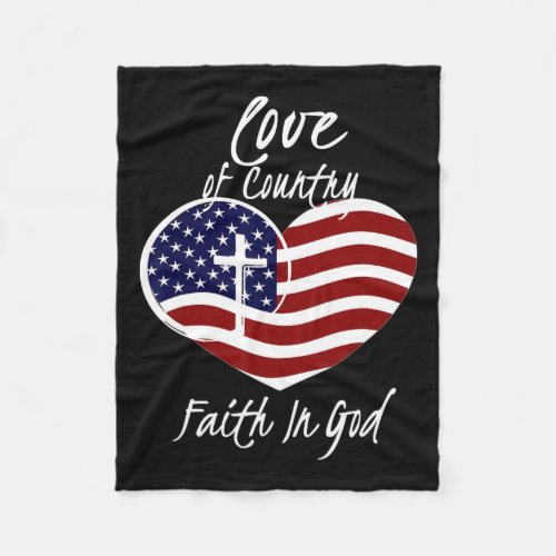 Christian Faith In God Heart Cross American Flag  Fleece Blanket