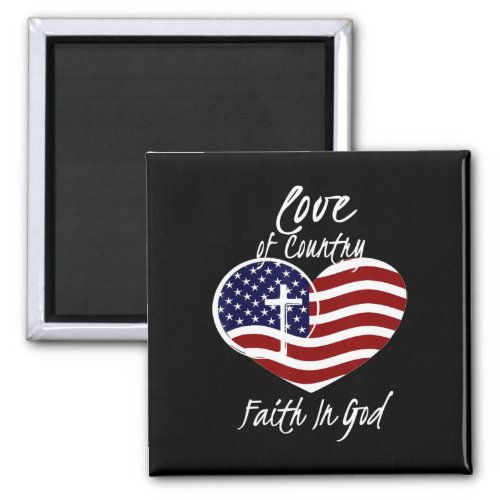 Christian Faith In God Heart Cross American Flag  Magnet