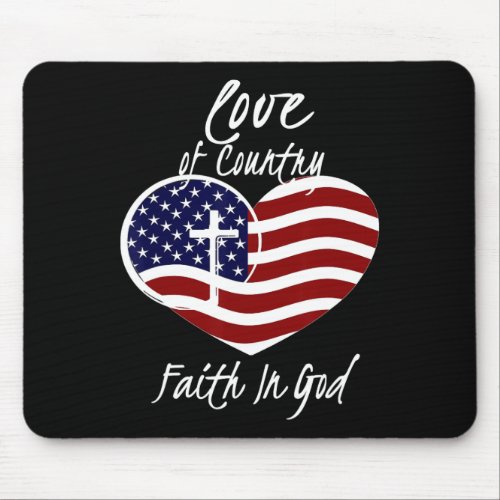 Christian Faith In God Heart Cross American Flag  Mouse Pad