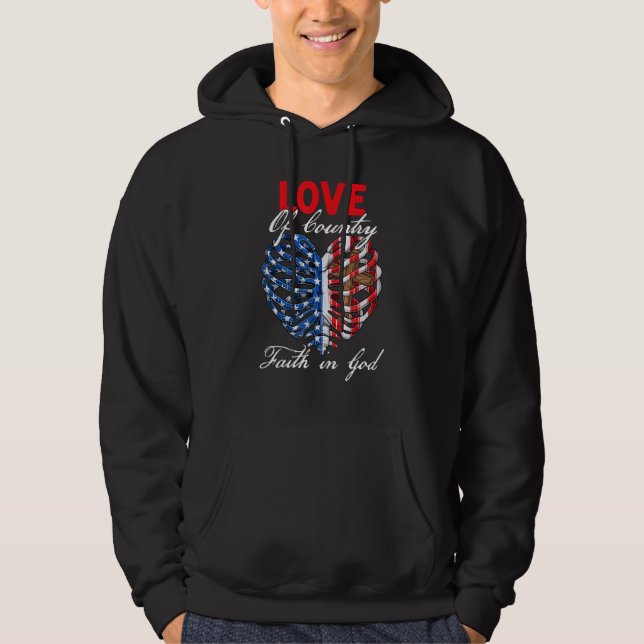 Christian Faith In God Patriotic Heart Cross 4th o Hoodie (Front)